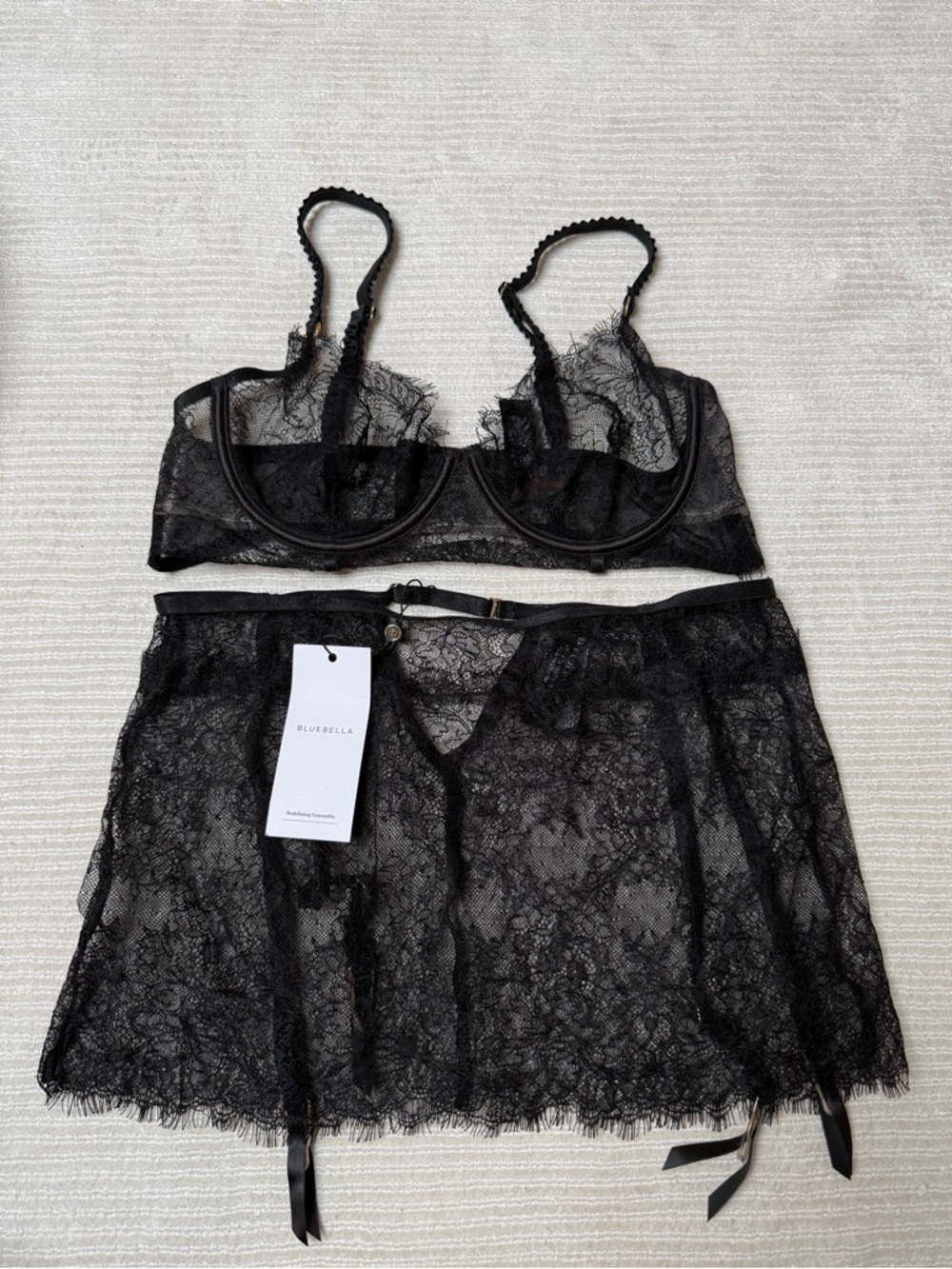 Bluebella Camelia Longline Lace Bra (34D) & Skirt Garter Belt (S), Black - Picture 3 of 3